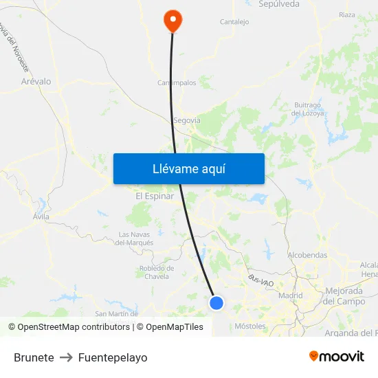 Brunete to Fuentepelayo map