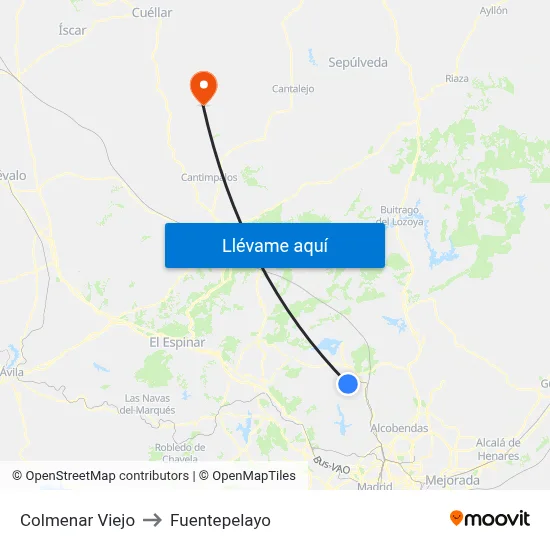 Colmenar Viejo to Fuentepelayo map