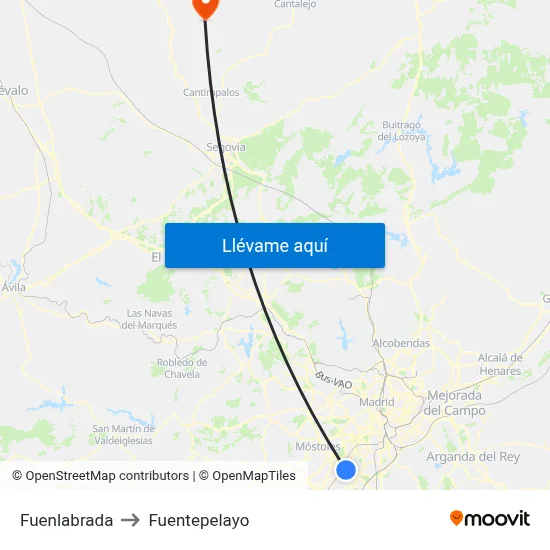 Fuenlabrada to Fuentepelayo map