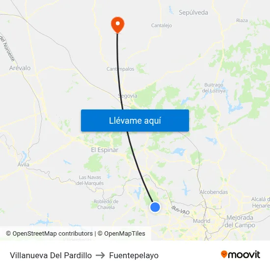 Villanueva Del Pardillo to Fuentepelayo map