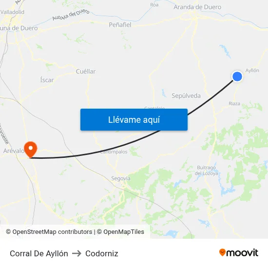 Corral De Ayllón to Codorniz map