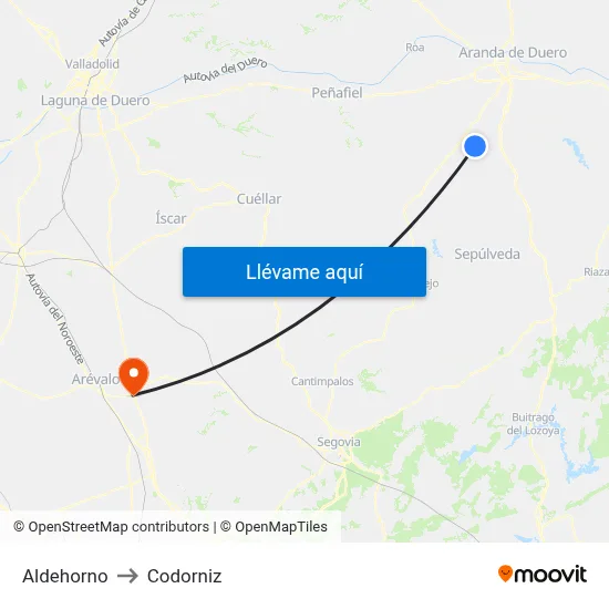 Aldehorno to Codorniz map