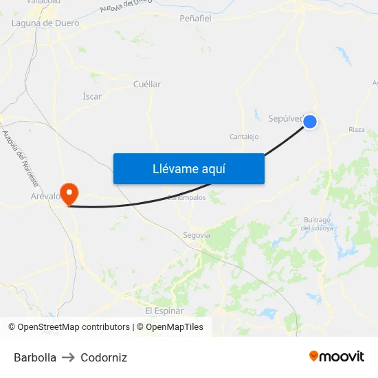 Barbolla to Codorniz map