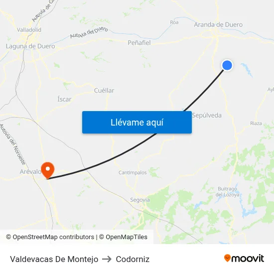 Valdevacas De Montejo to Codorniz map