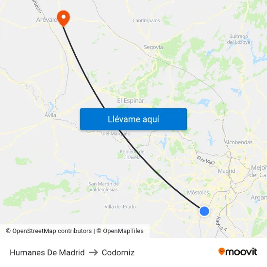 Humanes De Madrid to Codorniz map