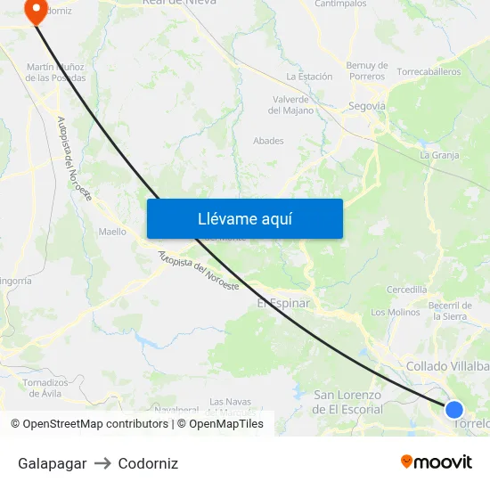 Galapagar to Codorniz map