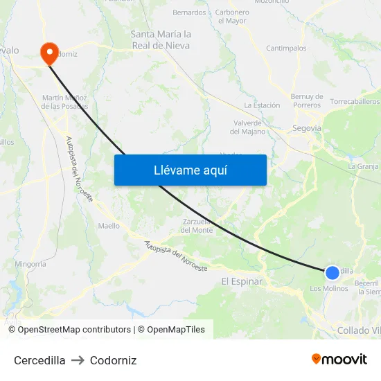 Cercedilla to Codorniz map