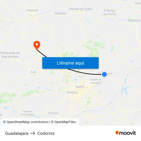 Guadalajara to Codorniz map