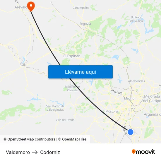 Valdemoro to Codorniz map