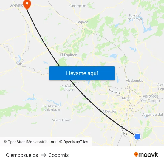 Ciempozuelos to Codorniz map