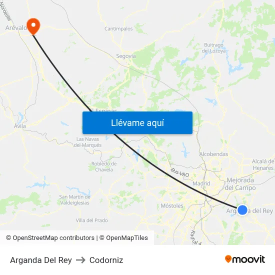 Arganda Del Rey to Codorniz map