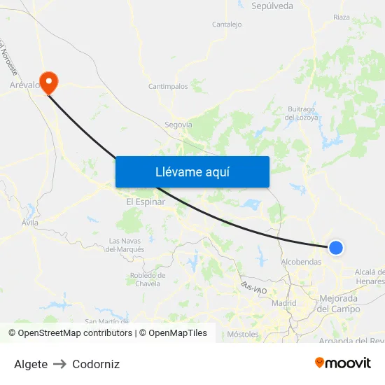 Algete to Codorniz map