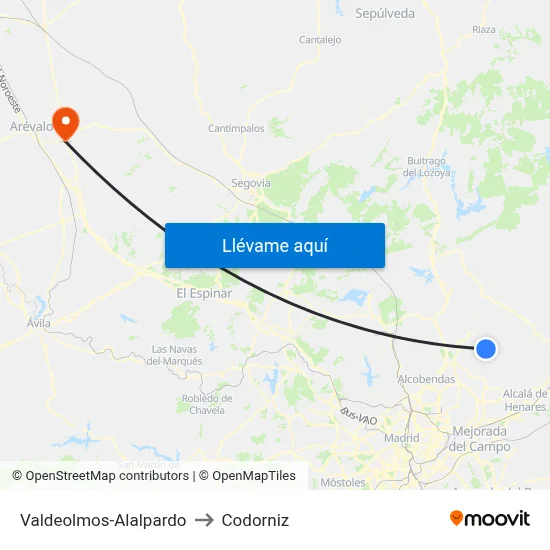 Valdeolmos-Alalpardo to Codorniz map