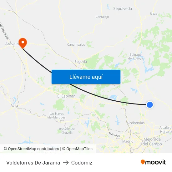 Valdetorres De Jarama to Codorniz map