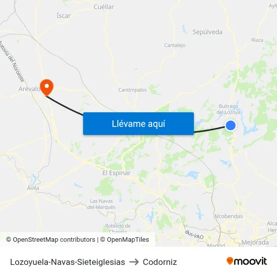 Lozoyuela-Navas-Sieteiglesias to Codorniz map