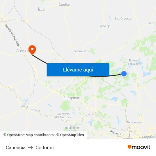 Canencia to Codorniz map