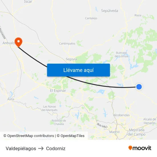 Valdepiélagos to Codorniz map