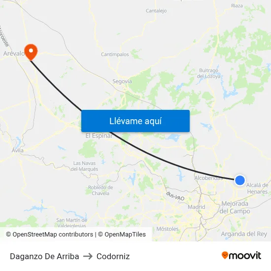Daganzo De Arriba to Codorniz map