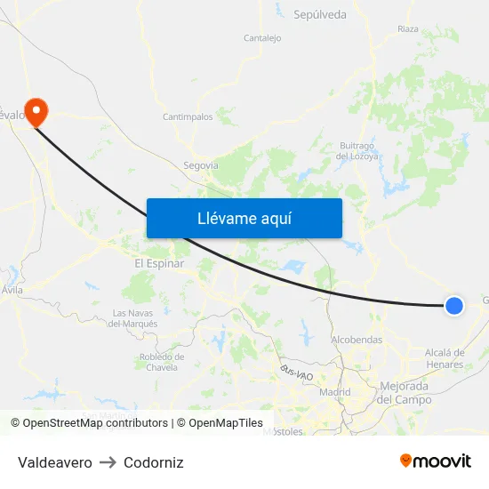 Valdeavero to Codorniz map