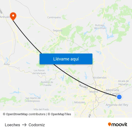 Loeches to Codorniz map