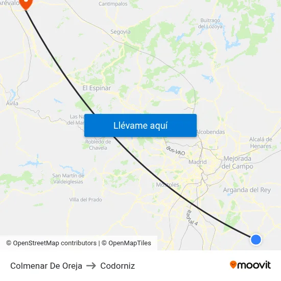 Colmenar De Oreja to Codorniz map