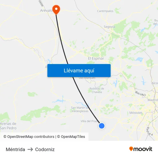 Méntrida to Codorniz map