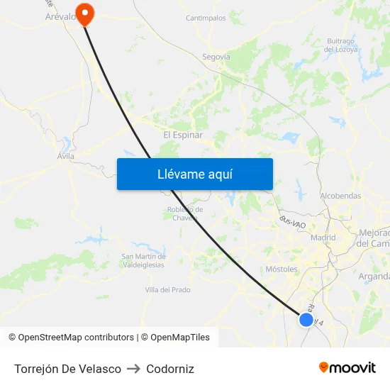 Torrejón De Velasco to Codorniz map