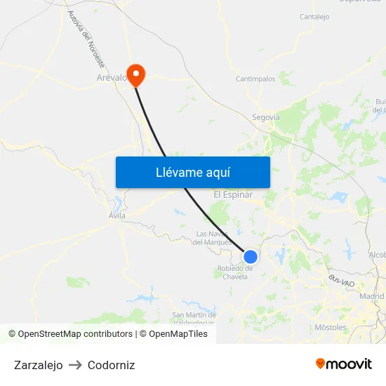 Zarzalejo to Codorniz map
