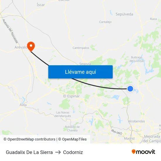 Guadalix De La Sierra to Codorniz map