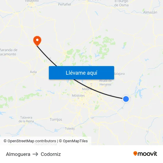 Almoguera to Codorniz map