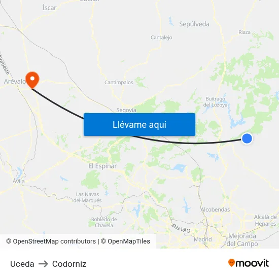Uceda to Codorniz map