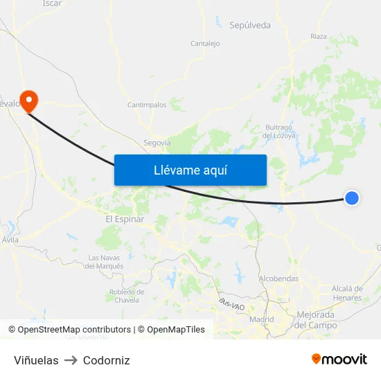 Viñuelas to Codorniz map