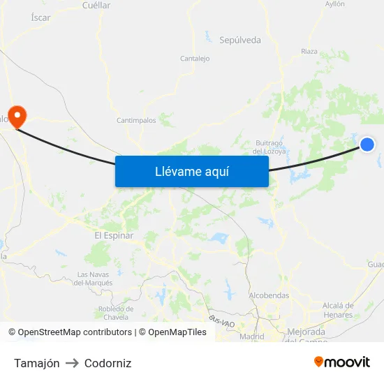 Tamajón to Codorniz map