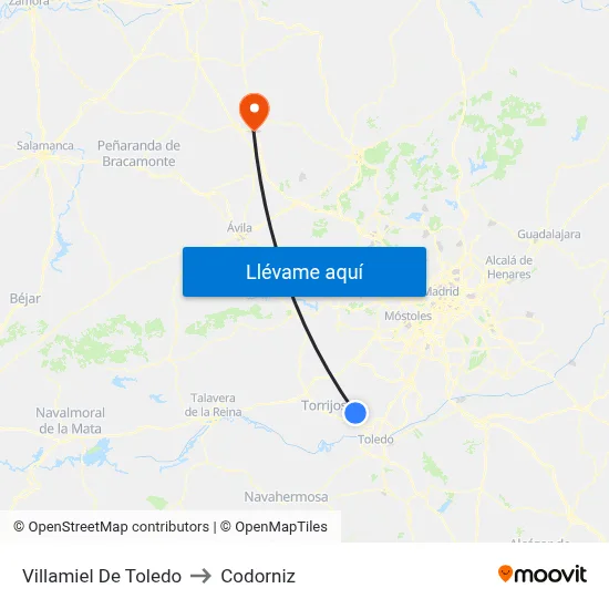Villamiel De Toledo to Codorniz map