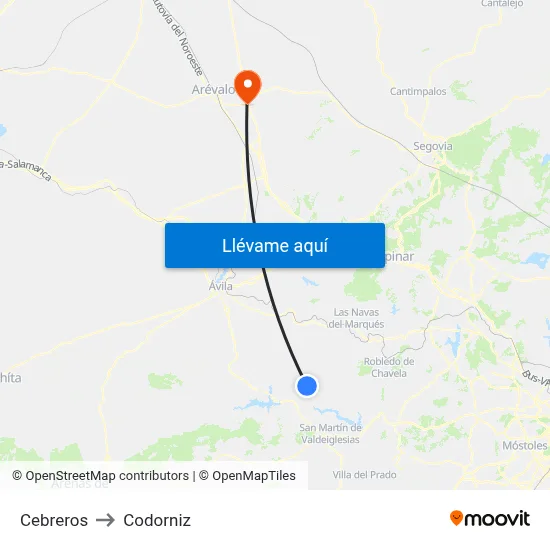 Cebreros to Codorniz map