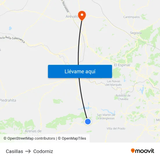Casillas to Codorniz map