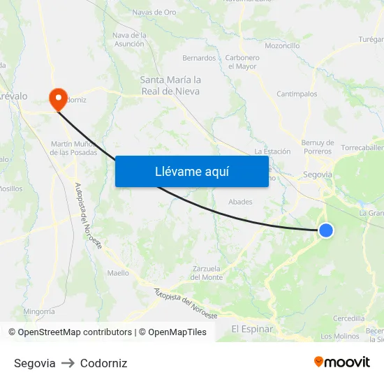 Segovia to Codorniz map