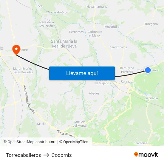 Torrecaballeros to Codorniz map