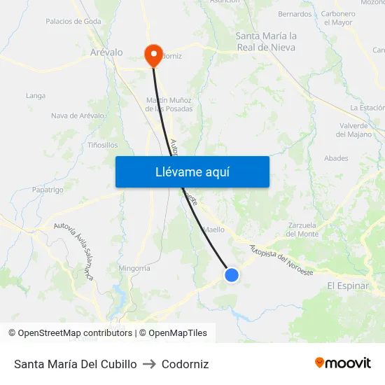 Santa María Del Cubillo to Codorniz map