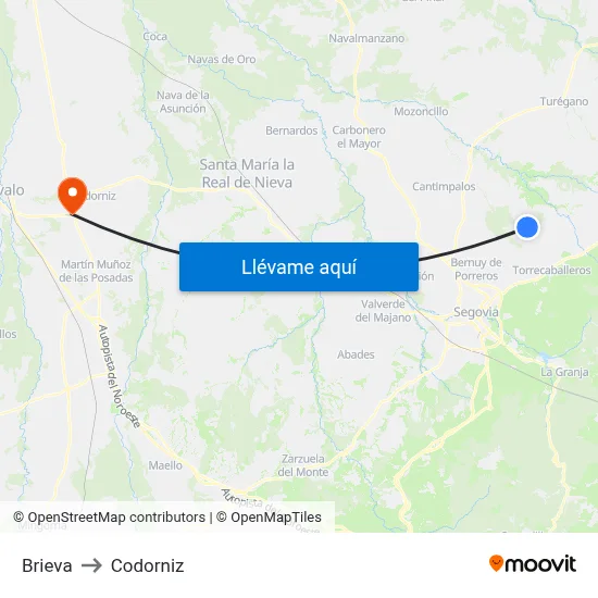 Brieva to Codorniz map