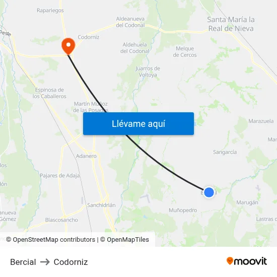 Bercial to Codorniz map
