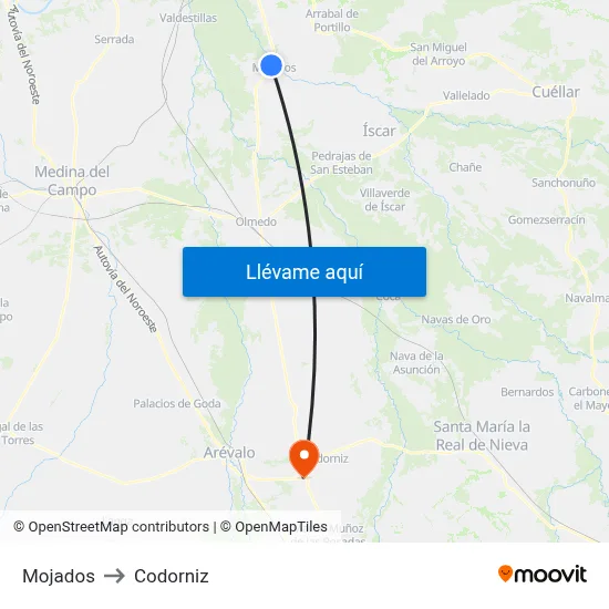 Mojados to Codorniz map