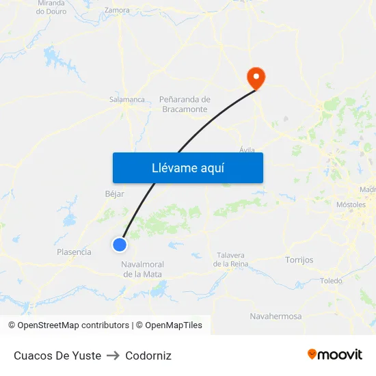 Cuacos De Yuste to Codorniz map