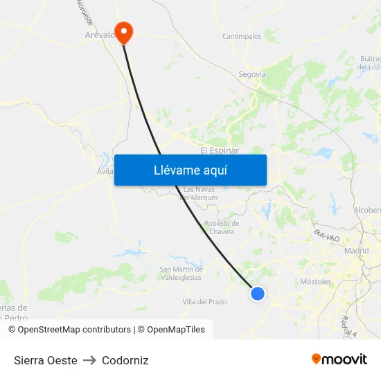 Sierra Oeste to Codorniz map