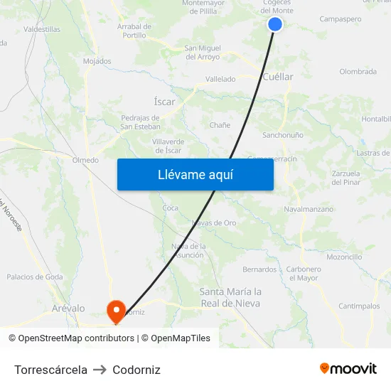 Torrescárcela to Codorniz map