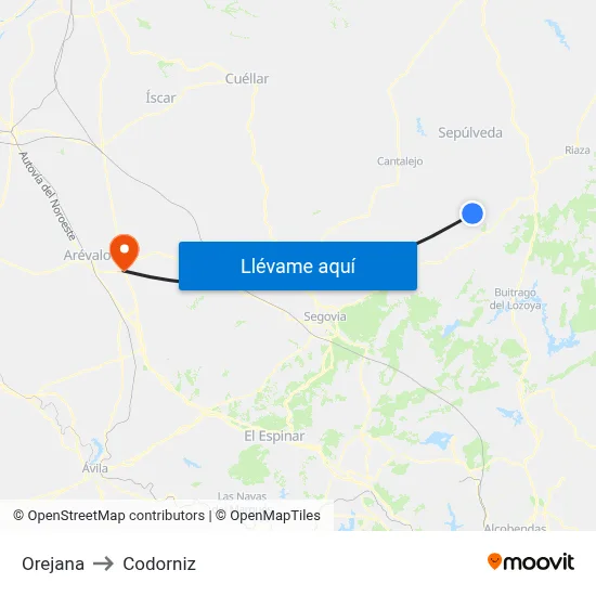 Orejana to Codorniz map