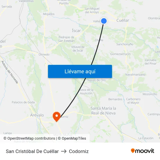 San Cristóbal De Cuéllar to Codorniz map