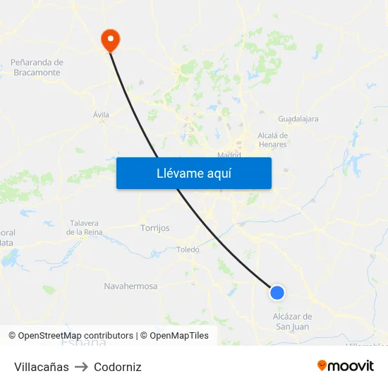 Villacañas to Codorniz map