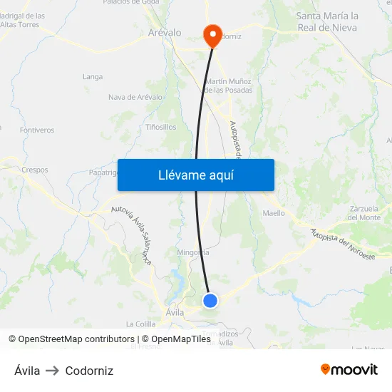 Ávila to Codorniz map