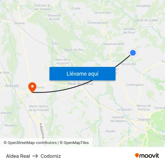 Aldea Real to Codorniz map